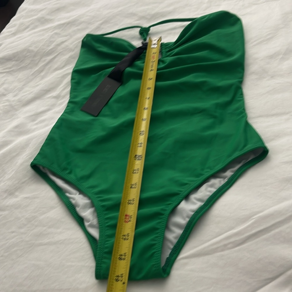 DANIELA CORTE Green One Piece Swimsuit Halter Strap Silver Accent Size Medium - Picture 9 of 13